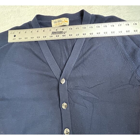Vintage Glen Abbey Mens Pure Cashmere Cardigan Sweater Navy Button Front 40/102 - Picture 4 of 6